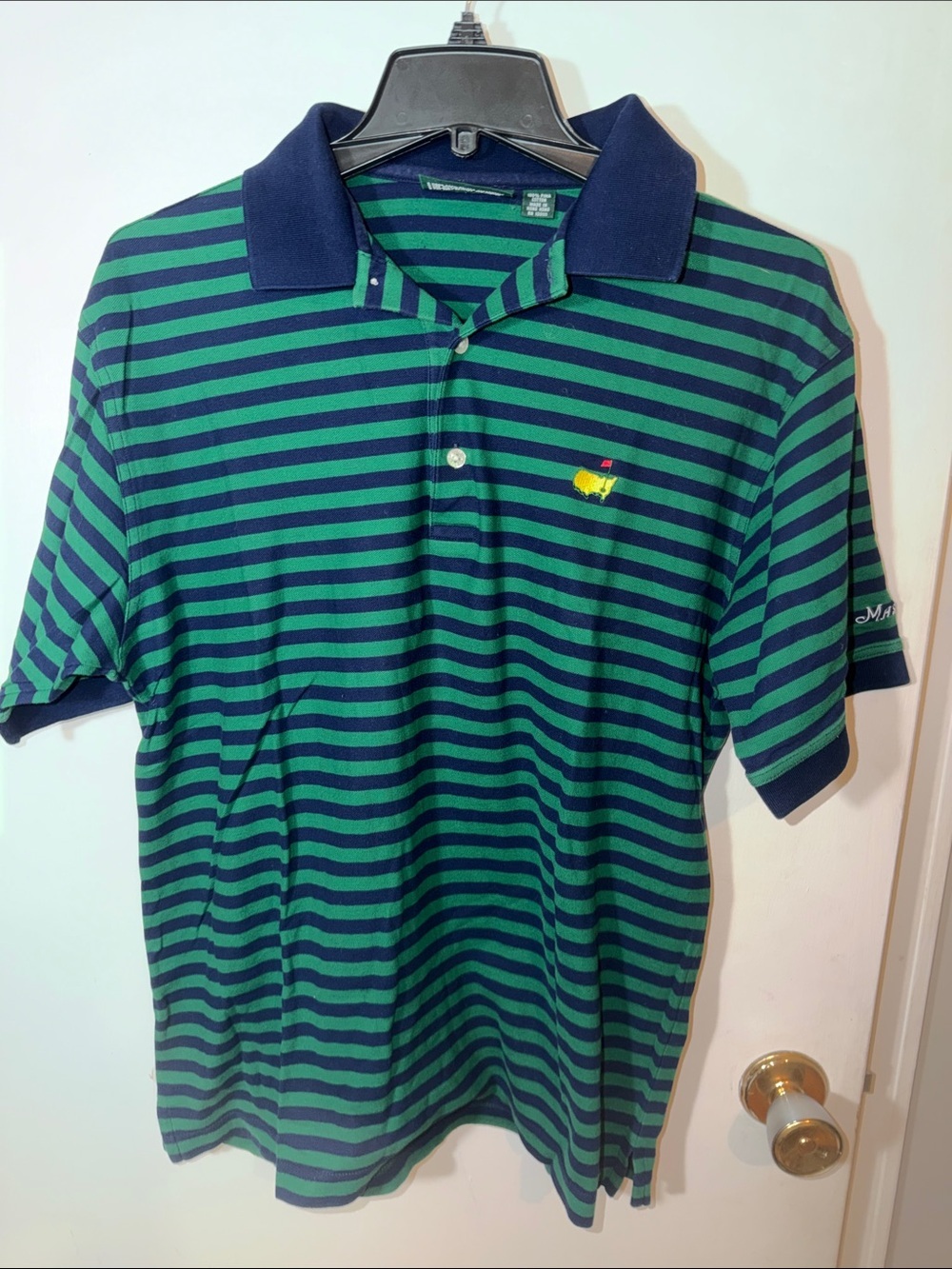 Masters Collection Mens Short Sleeve Golf Polo Shirt Striped Green- Medium
